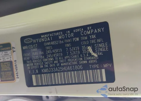 2017 Hyundai Tucson Limited z USA, uszkodzony, nr VIN KM8J33A25HU461806